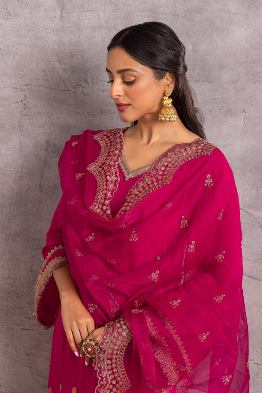 MAGENTA Crepe ORGANZA DUPATTA