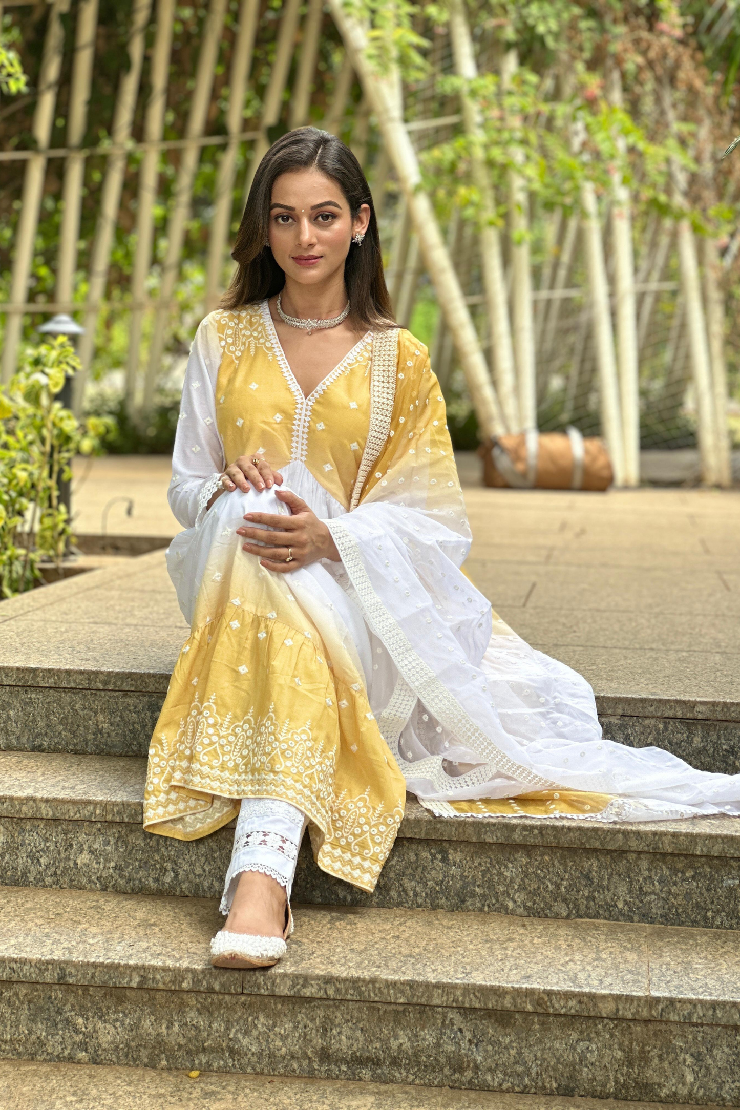 White-Yellow Ombre Tiered Suit Set