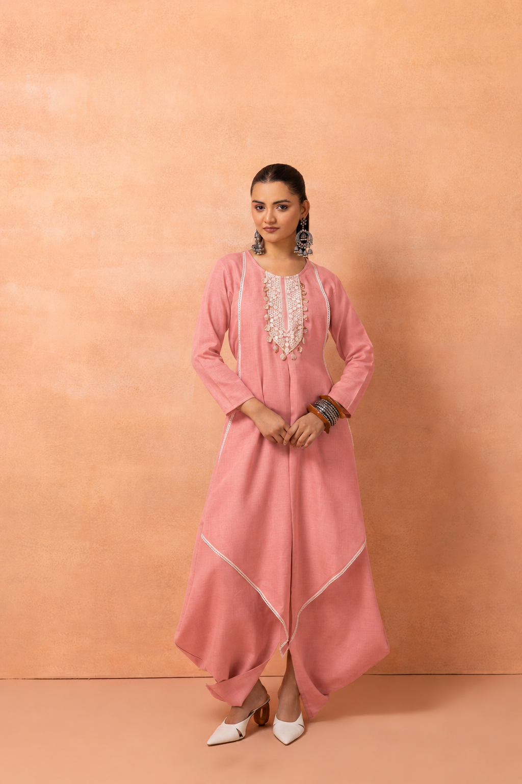 Pink Bohemian Long Jumpsuit Drape Dress