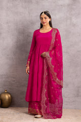 Magenta Gold Embroidered Flared Suit Set