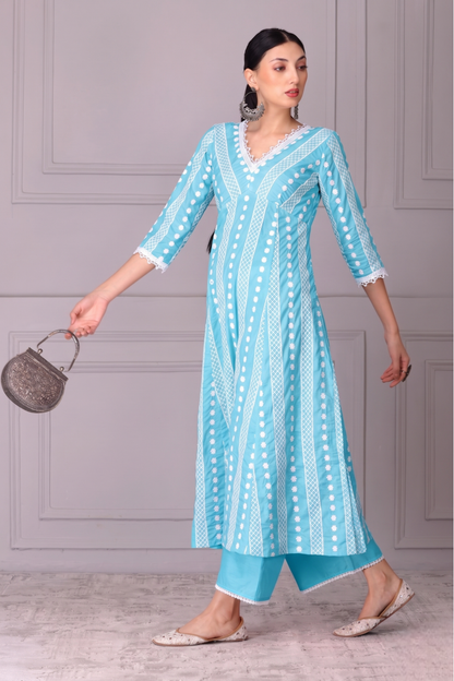 Baby Blue Lace Embroidered Kurta Set
