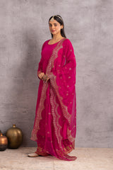 Magenta Gold Embroidered Flared Suit Set