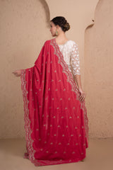 PEACH PINK EMBROIDERED VELVET DUPATTA