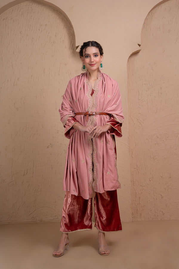 ONION PINK VELVET DUPATTA