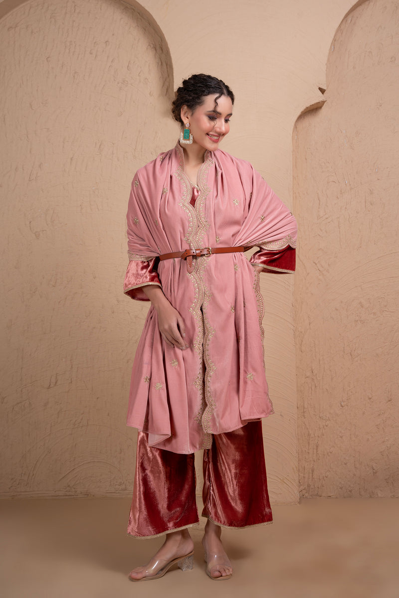 ONION PINK VELVET DUPATTA