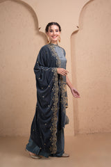 GREY EMBROIDERED VELVET DUPATTA