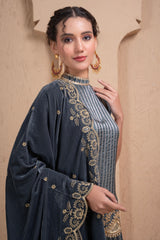 GREY EMBROIDERED VELVET DUPATTA