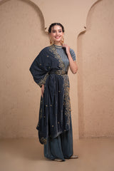 GREY EMBROIDERED VELVET DUPATTA