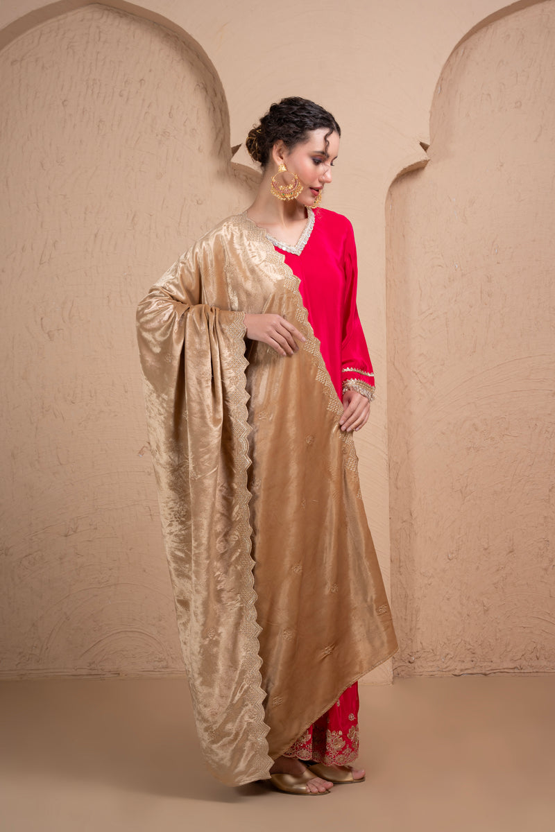 BEIGE AND GOLD EMBROIDERED VELVET DUPATTA