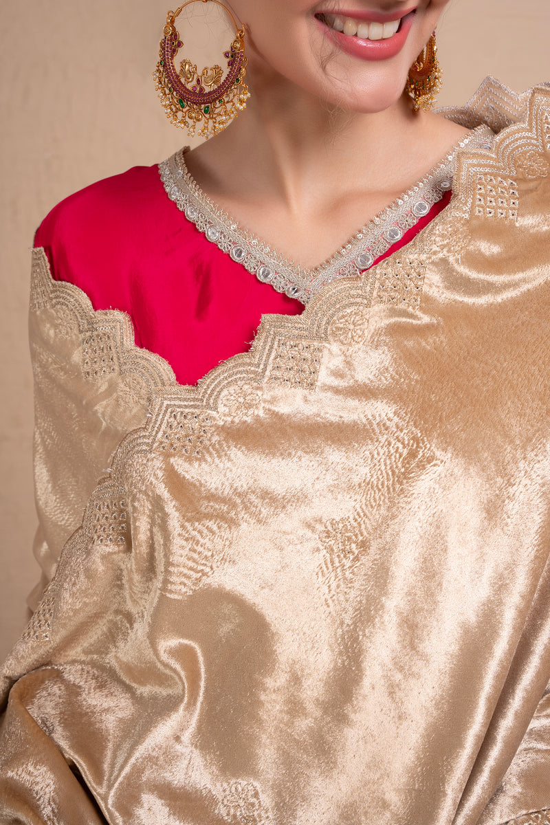 BEIGE AND GOLD EMBROIDERED VELVET DUPATTA