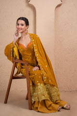 MUSTARD GOLD EMBROIDERED VELVEL DUPATTA