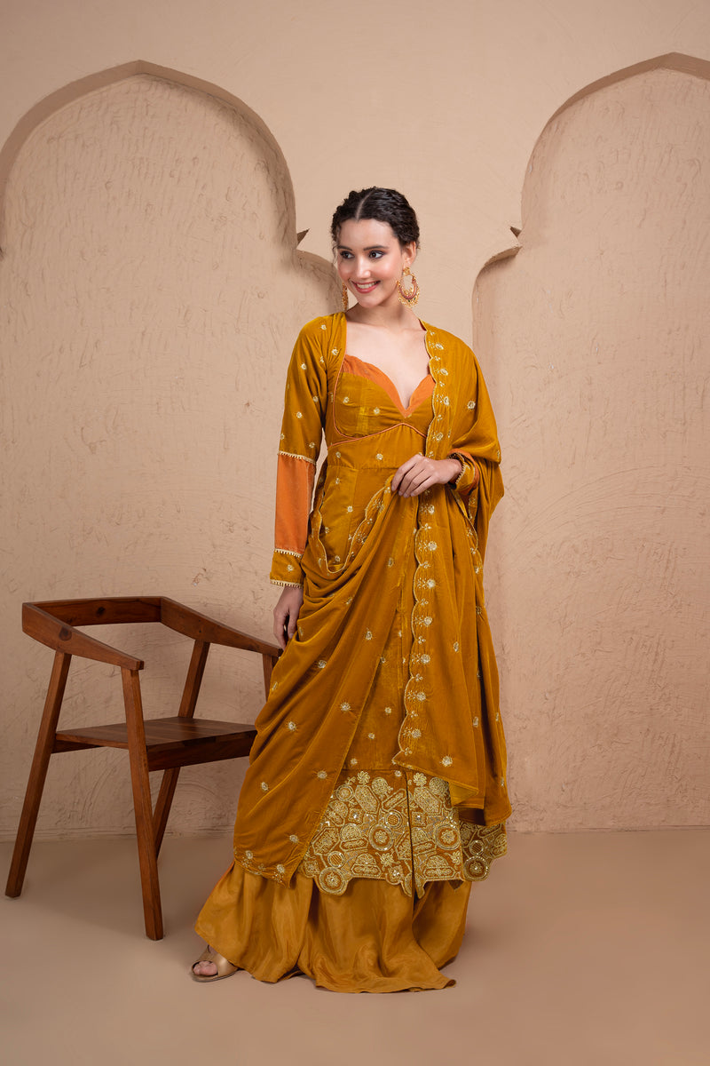 MUSTARD GOLD EMBROIDERED VELVEL DUPATTA