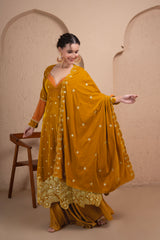 MUSTARD GOLD EMBROIDERED VELVET DUPATTA