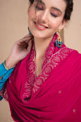 MAGENTA GOLD EMBROIDERED VELVET DUPATTA