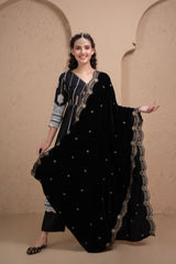 BLACK GOLD EMBROIDERED VELVEL DUPATTA