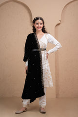 JET BLACK GOLD EMBROIDERED VELVET DUPATTA