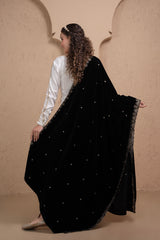 JET BLACK GOLD EMBROIDERED VELVET DUPATTA