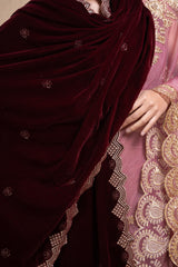 RAISIN GOLD EMBROIDERED VELVET DUPATTA