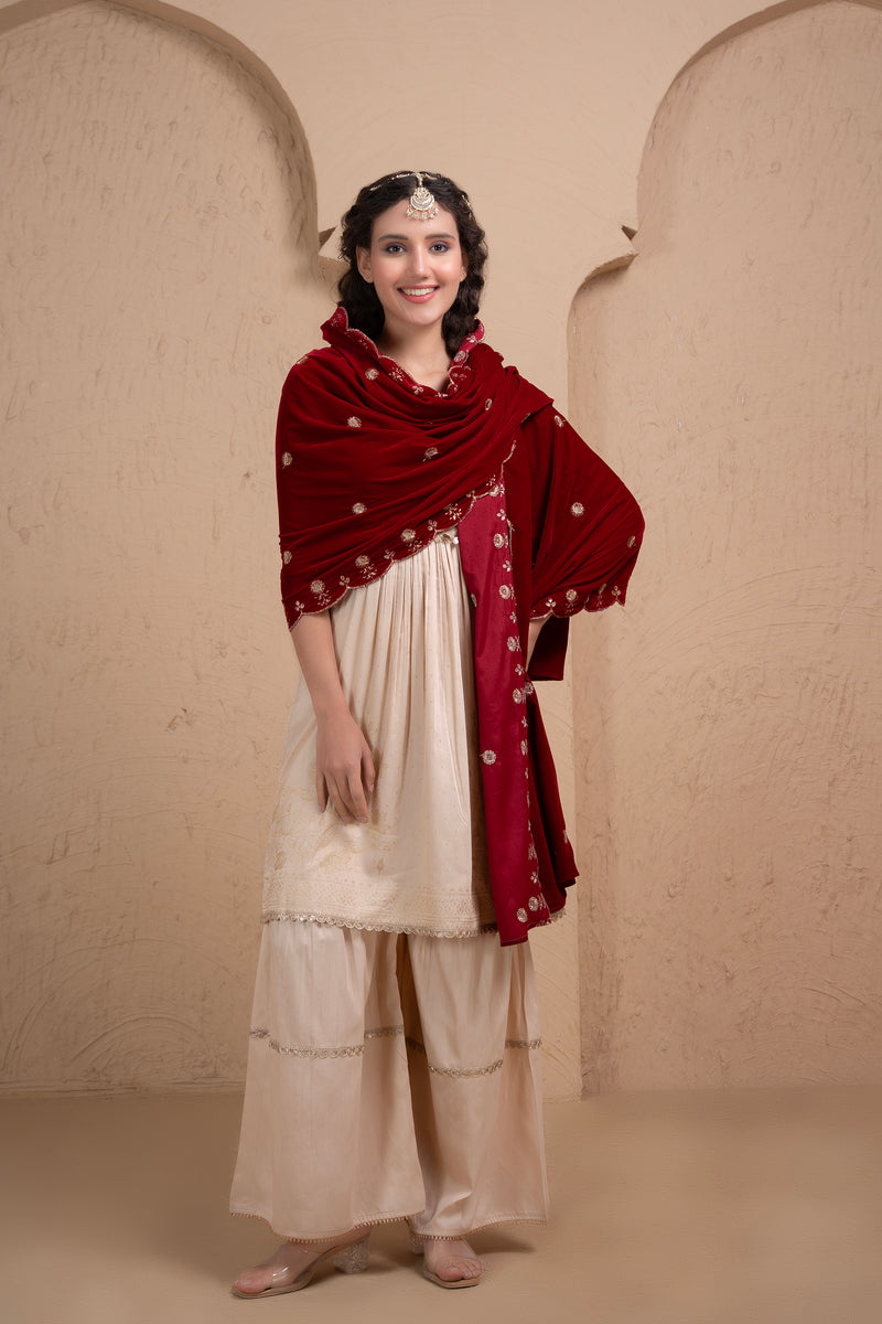 SOFT MAROON EMBROIDERED VELVET DUPATTA