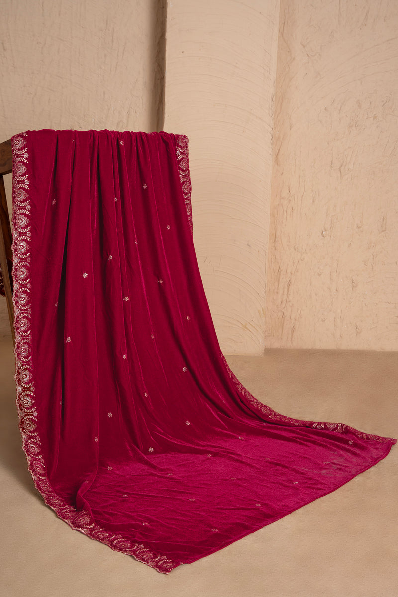 MAGENTA GOLD EMBROIDERED VELVET DUPATTA