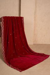 CRIMSON MAROON EMBROIDERED VELVET DUPATTA