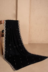 JET BLACK GOLD EMBROIDERED VELVET DUPATTA