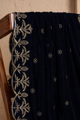 NAVY BLUE GOLD EMBROIDERED VELVET DUPATTA