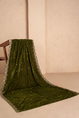 DARK GREEN EMBROIDERED VELVET DUPATTA