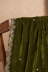 DARK GREEN EMBROIDERED VELVET DUPATTA