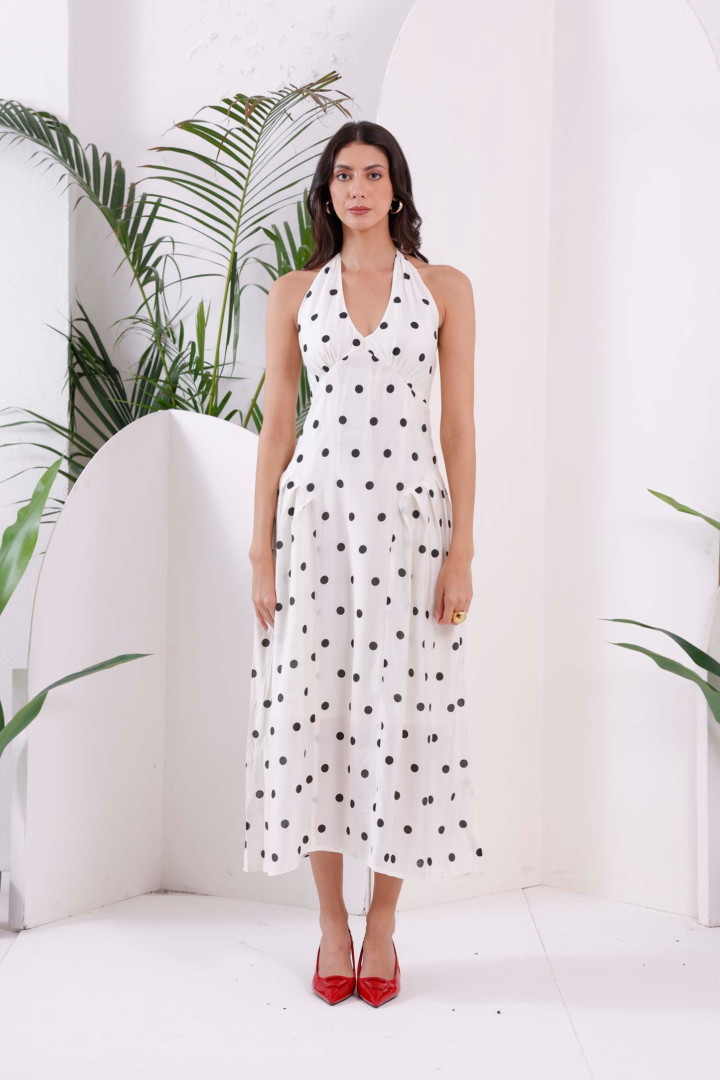 White Polka Dot Midi Dress