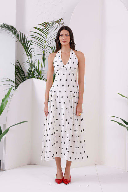 White Polka Dot Midi Dress