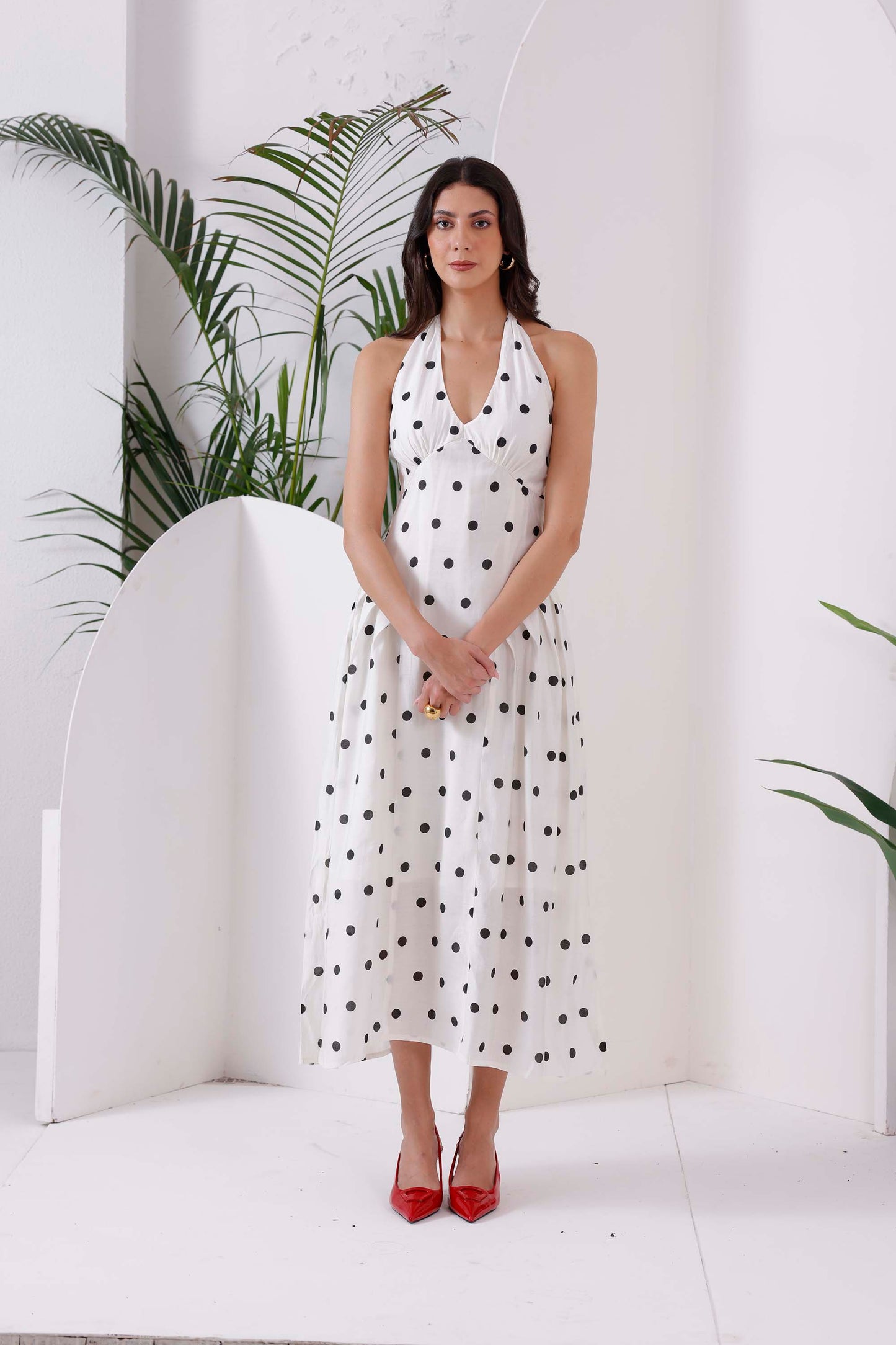 White Polka Dot Midi Dress