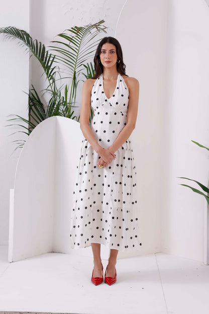 White Polka Dot Midi Dress