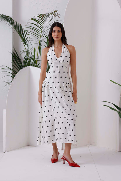 White Polka Dot Midi Dress