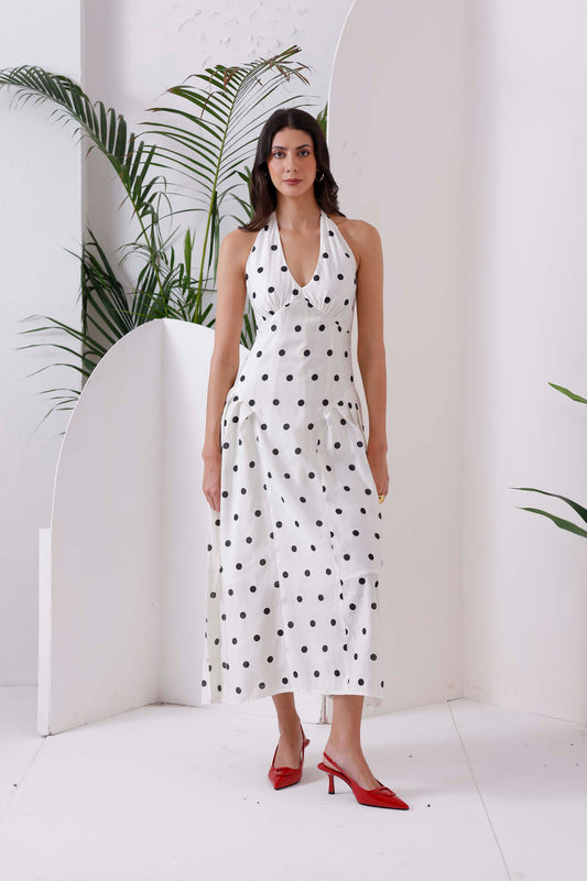 White Polka Dot Midi Dress