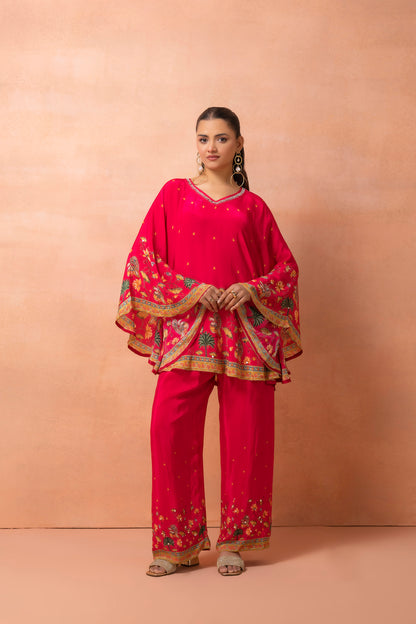 Fuchsia Pink Printed Kaftan Set