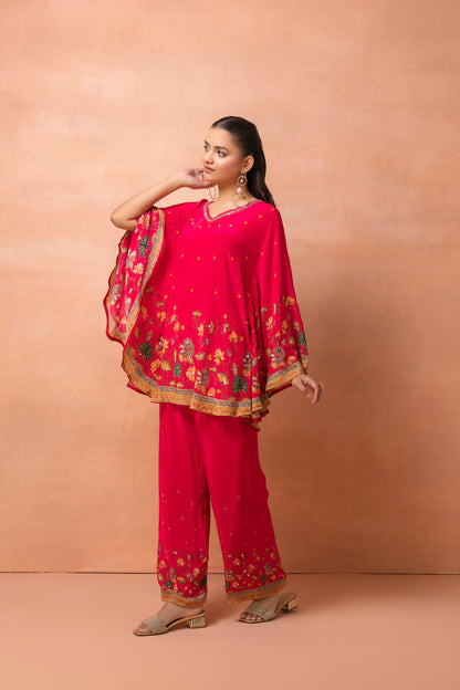 Fuchsia Pink Printed Kaftan Set