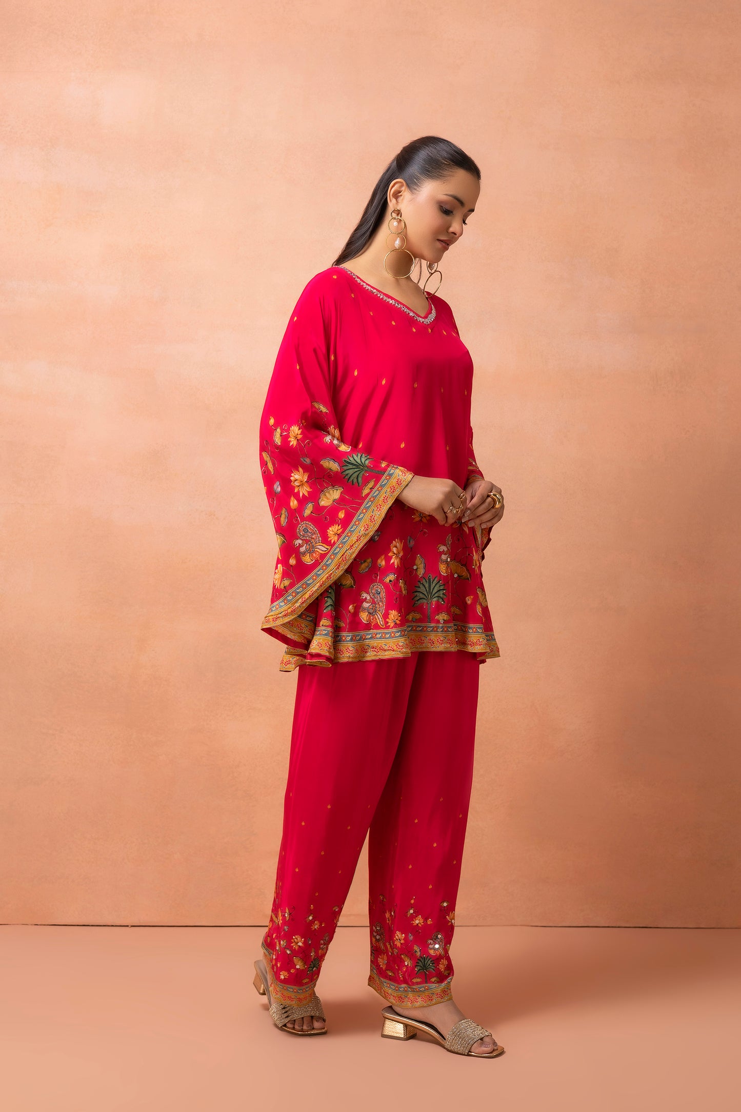 Fuchsia Pink Printed Kaftan Set