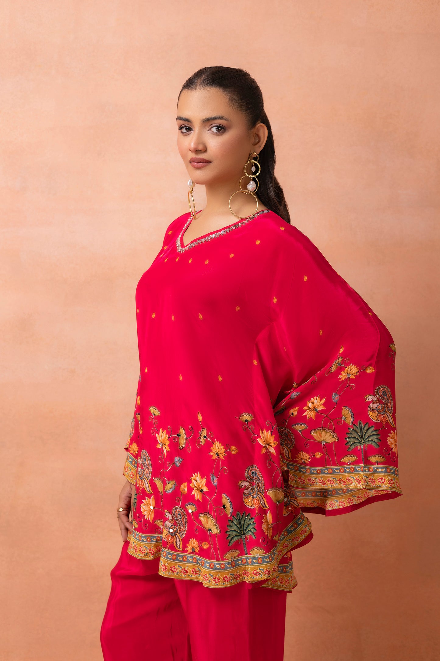 Fuchsia Pink Printed Kaftan Set