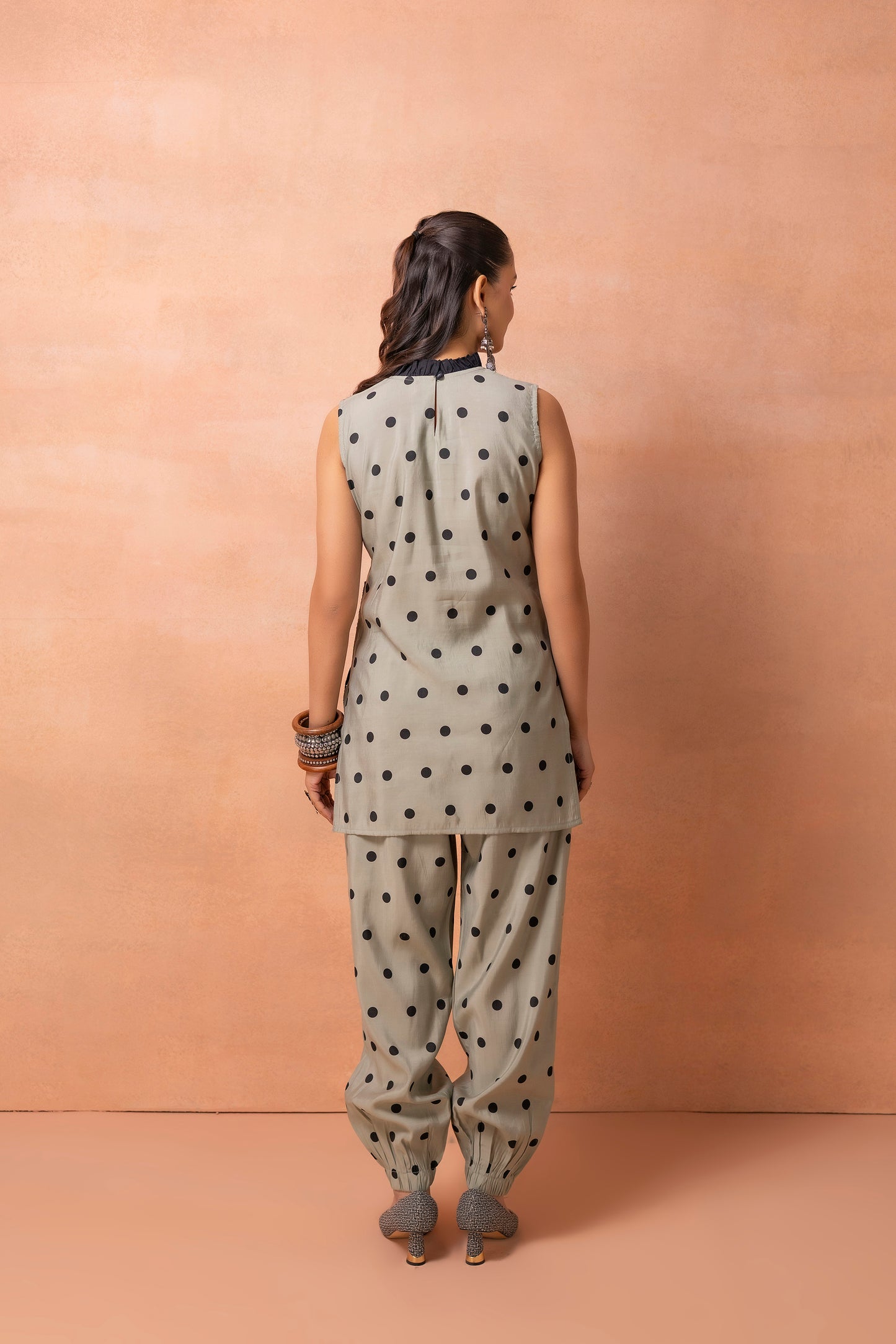 Sage and Black Polka Dot and Crochet Co-ord Set