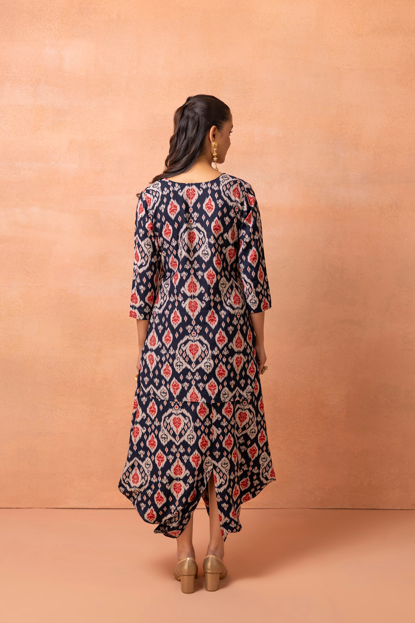 Navy Blue Printed Kurta And Harem Cowl Skirt