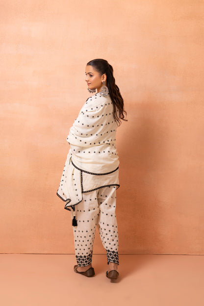 Cream And Black Embroidered Farshi Salwar Suit Set