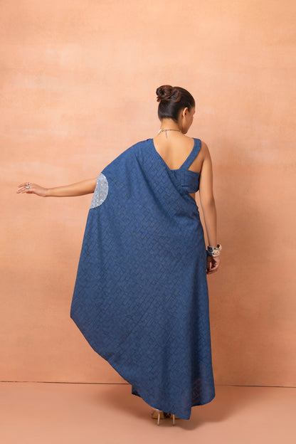 Denim Sequence Fusion Saree Dress