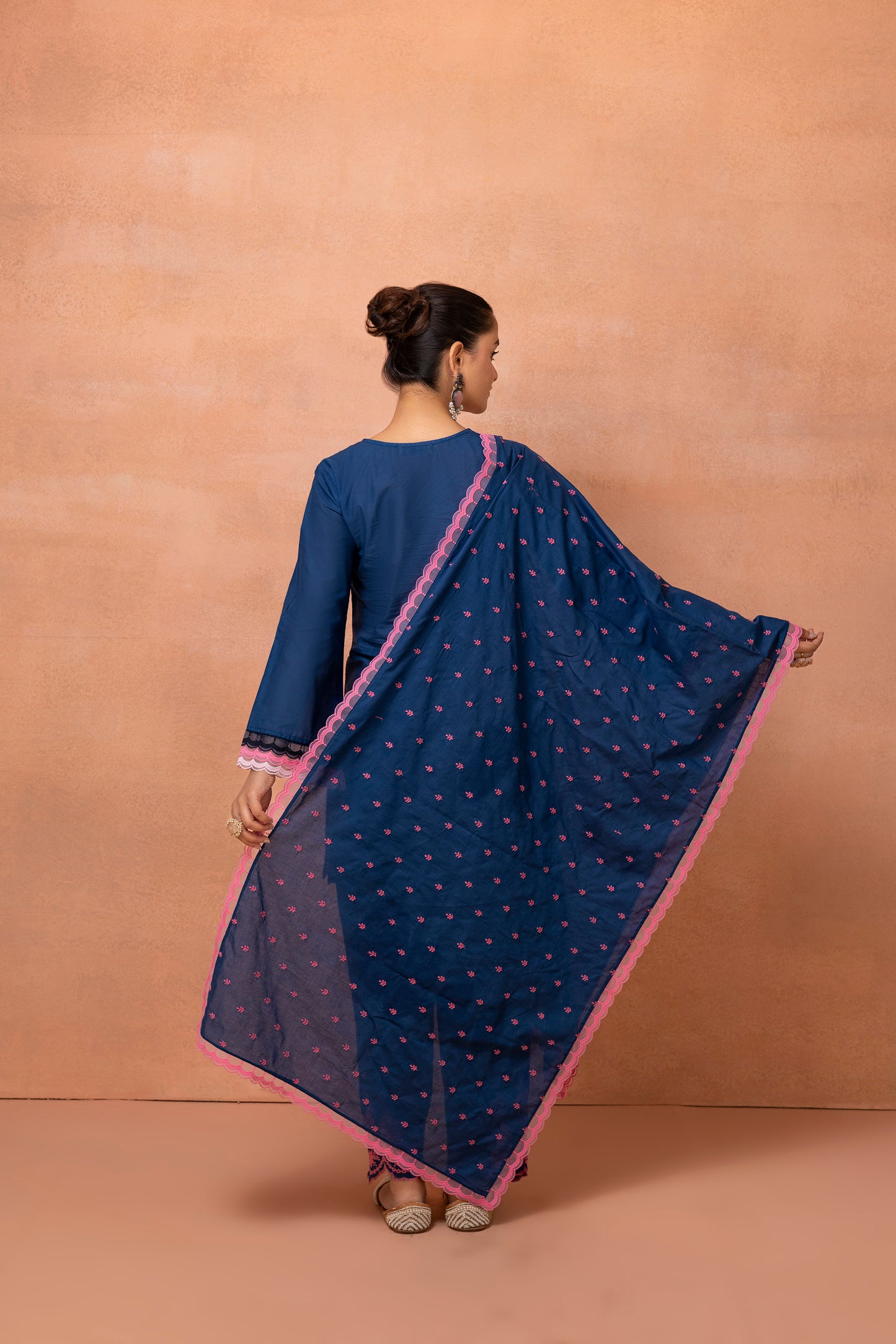 Navy Blue And Pink Embroidered Farshi Salwar Suit Set