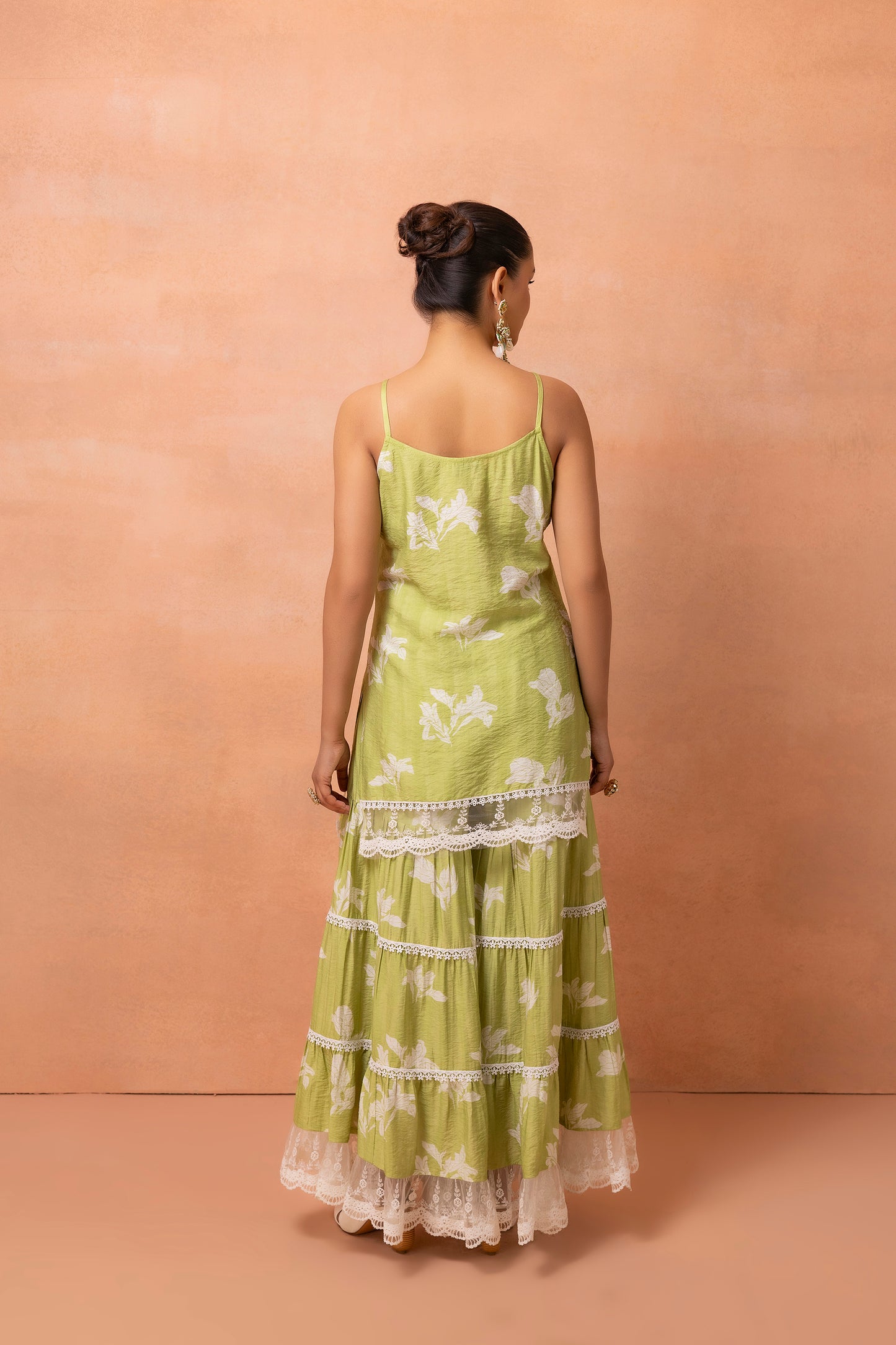 Princess Lace Lime And White Printed Halter Suit Set
