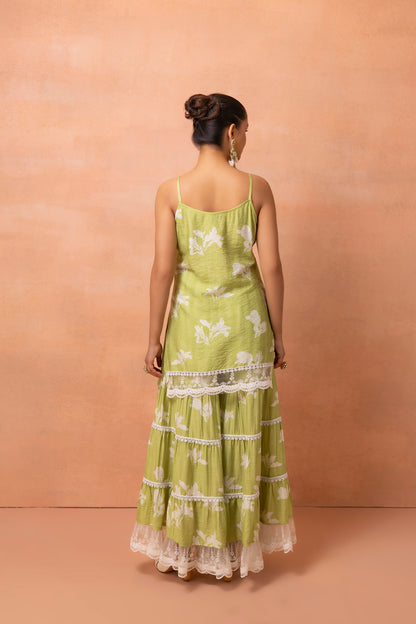 Princess Lace Lime And White Printed Halter Suit Set