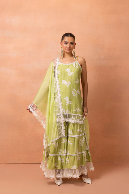 Princess Lace Lime And White Printed Halter Suit Set