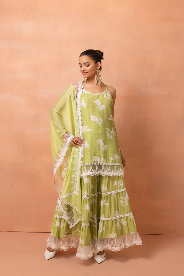 Princess Lace Lime And White Printed Halter Suit Set
