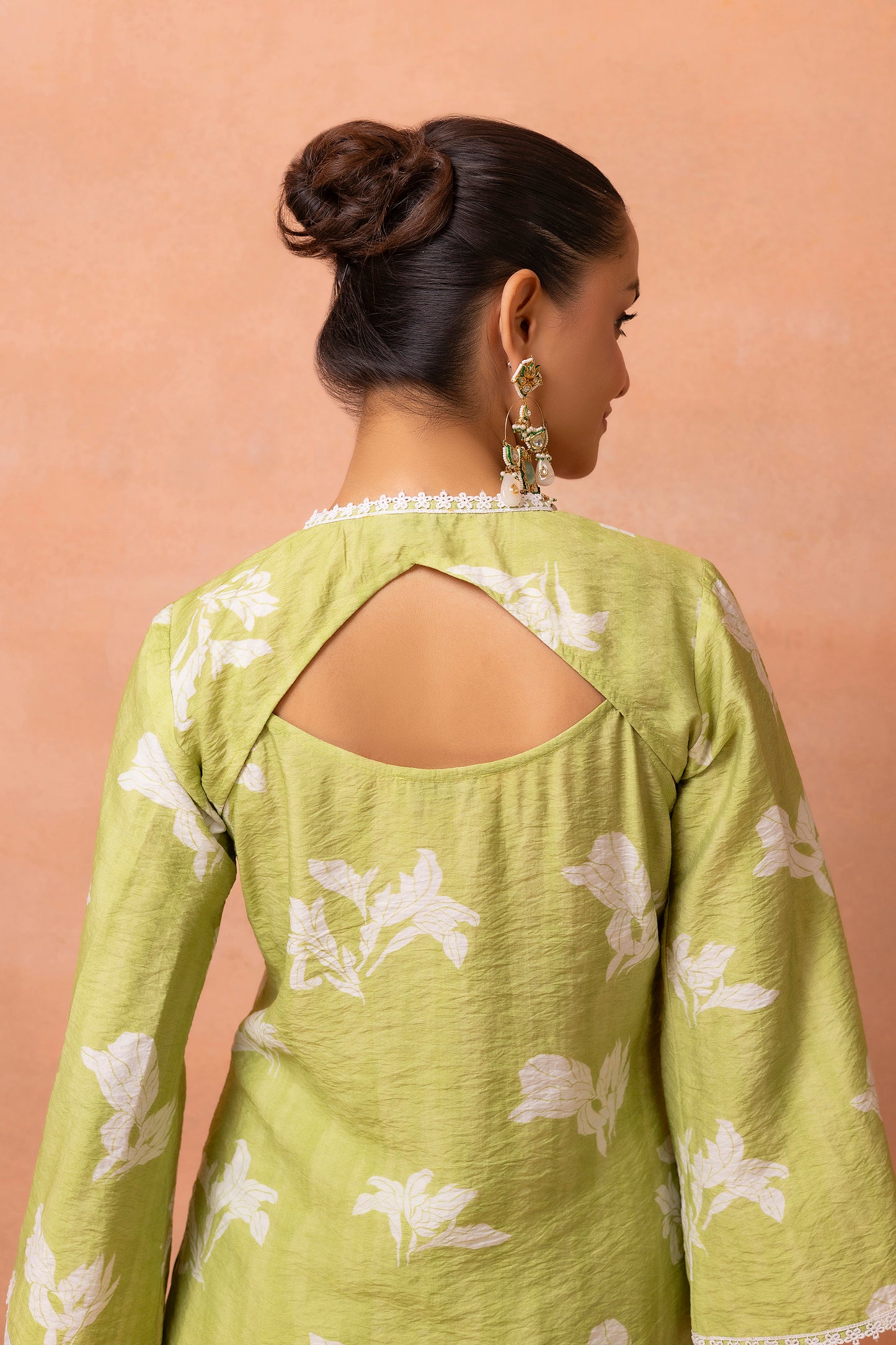 Lime And White Lace Suit Set with Shrug and Dupatta