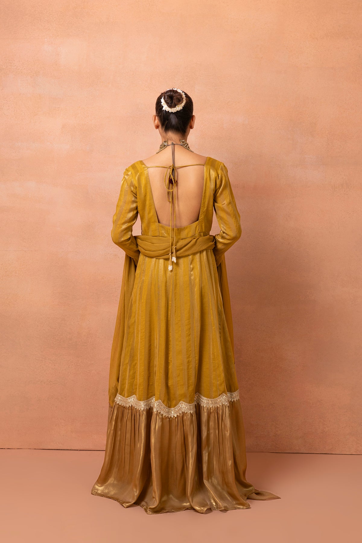 Mustard Gold Embroidered Anarkali Suit Set